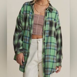 Plaid Green and Black Women's Shirt